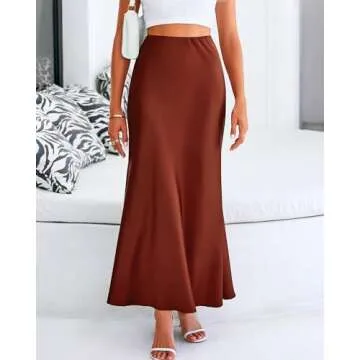 BTFBM Womens Summer Fall Skirt 2025 Silk Elegant High Waist Cocktail Party Wedding Mermaid Satin Maxi Skirts(Solid Brown, X-Large)