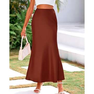 BTFBM Womens Summer Fall Skirt 2025 Silk Elegant High Waist Cocktail Party Wedding Mermaid Satin Maxi Skirts(Solid Brown, X-Large)