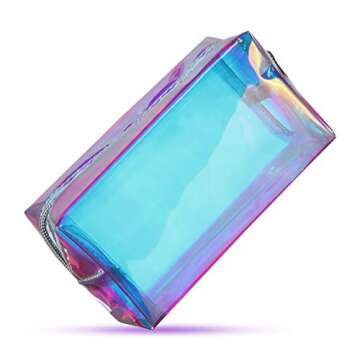 Boao 2 Pieces Iridescent Makeup Bag Glitter Makeup Bag Holographic Cosmetic Toiletry Bag Holo Bag Cl...