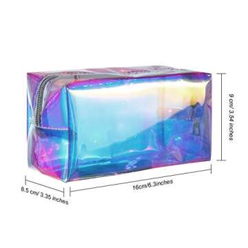 Boao 2 Pieces Iridescent Makeup Bag Glitter Makeup Bag Holographic Cosmetic Toiletry Bag Holo Bag Clear Pencil Pouch Waterproof Toiletry Organizer Case for Home Office Christmas Gift(Plain)