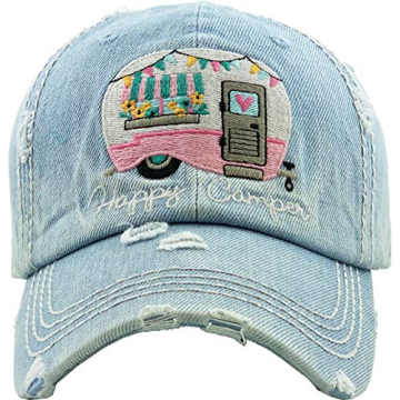 Distressed Patch Happy Camper Hat for All Seasons