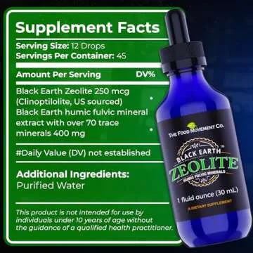 Black Earth Zeolite with Humic Fulvic Acids Trace Minerals for Adults and Kids for Detox, Gut Health and Immune Support - 1oz Liquid Drops Supplement