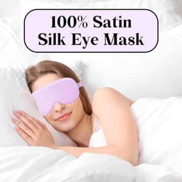 Leafinty Satin Sleep Mask - Eye Mask Scrunchie Headband Set, Softer Than Silk Eye Sleeping Mask | Satin Headband | Ultra Soft | Light & Comfy | Holiday Gift for Full Night's Sleep and Travel (Purple)