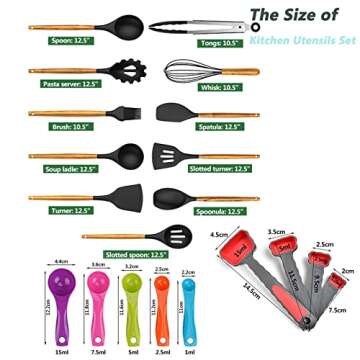 Alitade 12PCS Kitchen Utensil Set Silicone Cooking Utensils Kit Spatula Heat Resistant Wooden Spoons Gadgets Tool for Non-Stick Cookware