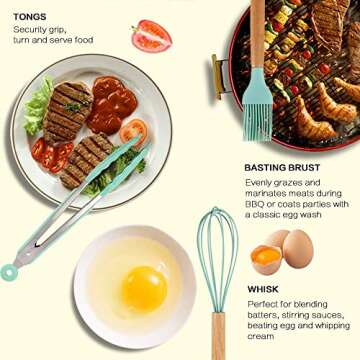 Alitade 12PCS Kitchen Utensil Set Silicone Cooking Utensils Kit Spatula Heat Resistant Wooden Spoons Gadgets Tool for Non-Stick Cookware