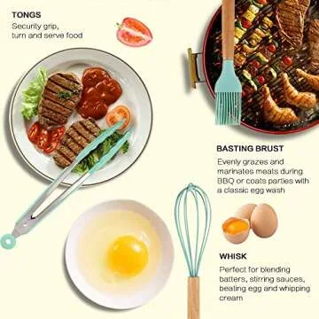 Alitade 12PCS Kitchen Utensil Set Silicone Cooking Utensils Kit Spatula Heat Resistant Wooden Spoons Gadgets Tool for Non-Stick Cookware