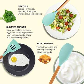 Alitade 12PCS Kitchen Utensil Set Silicone Cooking Utensils Kit Spatula Heat Resistant Wooden Spoons Gadgets Tool for Non-Stick Cookware