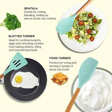 Alitade 12PCS Kitchen Utensil Set Silicone Cooking Utensils Kit Spatula Heat Resistant Wooden Spoons Gadgets Tool for Non-Stick Cookware