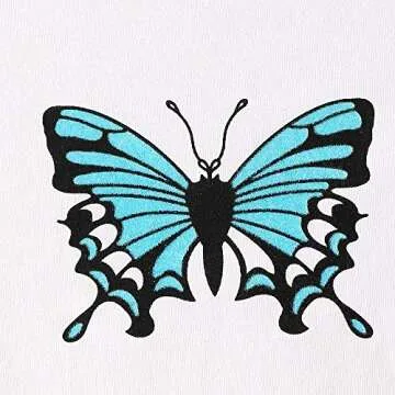 ZAFUL Women's Basic Crop Tops Butterfly Short Sleeve Scoop Neck T Shirt White-Butterfly S