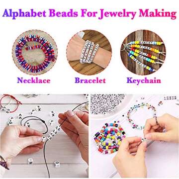 VICOVI 850+Pcs White Letter Beads A-Z Cube Acrylic Alphabet Beads for DIY Jewelry Making Bracelets Necklaces Include 30Pcs Black Heart Beads, 40Pcs Colorful Heart Beads & Elastic String(6mm)