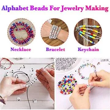VICOVI 850+Pcs White Letter Beads A-Z Cube Acrylic Alphabet Beads for DIY Jewelry Making Bracelets Necklaces Include 30Pcs Black Heart Beads, 40Pcs Colorful Heart Beads & Elastic String(6mm)