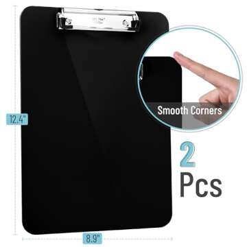 Mr. Pen- Plastic Clipboard, 12.5” x 9”, 2 Pack, Black, Clipboards for Kids & Adults, Clipboards Plastic, Clip Board, Teacher Clipboard, Kids Clipboard, Cute Clipboard, Plastic Clipboards