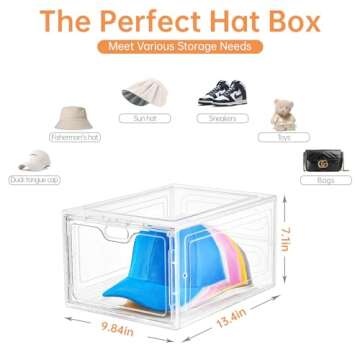 8 Pack Hat Organizer for Baseball Caps,Clear Plastic Baseball Cap Organizer with Magnetic Door,Stackable Hat Storage for Baseball Caps, Easy to Assemble Stylish Hat Display Case,Hat Box,Hat Rack