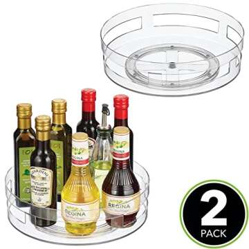 mDesign Lazy Susan Turntable Plastic Open Vented Spinner for Kitchen/Bathroom, Pantry, Fridge, Cupboards, Counter Organizing, Fully Rotating Organizer for Food, 11.5" Round - 2 Pack, Clear