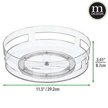 mDesign Lazy Susan Turntable Plastic Open Vented Spinner for Kitchen/Bathroom, Pantry, Fridge, Cupboards, Counter Organizing, Fully Rotating Organizer for Food, 11.5" Round - 2 Pack, Clear