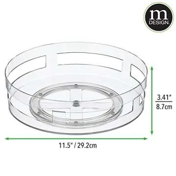 mDesign Lazy Susan Turntable Plastic Open Vented Spinner for Kitchen/Bathroom, Pantry, Fridge, Cupboards, Counter Organizing, Fully Rotating Organizer for Food, 11.5" Round - 2 Pack, Clear