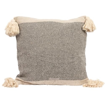 Bloomingville Grey Recycled Cotton Blend Pillow with Tassels