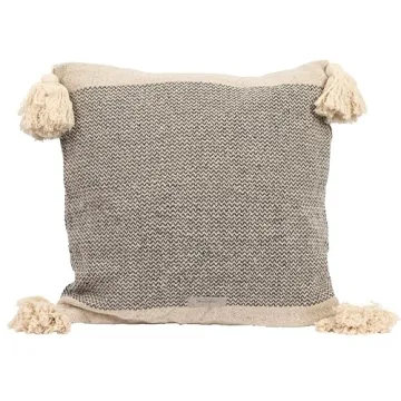 Bloomingville Grey Recycled Cotton Blend Pillow with Tassels