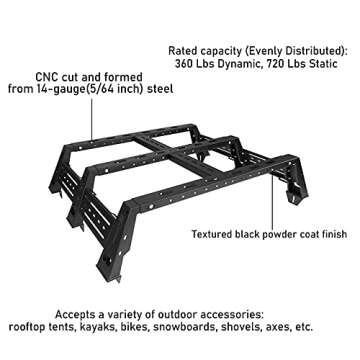 Hooke Road for Jeep Gladiator 13" High Bed Rack Steel Overland Rack Compatible with Jeep Gladiator JT 2020 2021 2022 2023 2024 2025