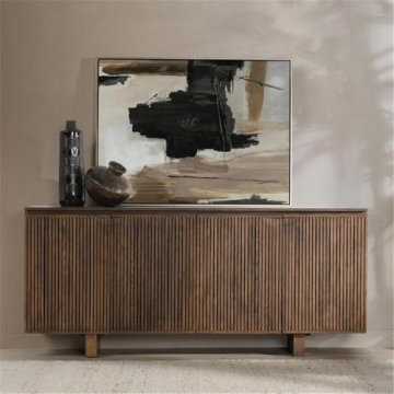 Classic Home Roya 82" Oak Wood 3-Door Sideboard Buffet in Toasted Brown