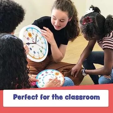 Amonev Time Teacher Clock Children Silent Wall Clock, Easy to Read Clock with Non Ticking Movement. Teach Children How to Read an Analogue Clock (White)