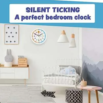 Amonev Time Teacher Clock Children Silent Wall Clock, Easy to Read Clock with Non Ticking Movement. Teach Children How to Read an Analogue Clock (White)