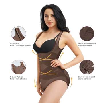 REYEOGO Shapewear Bodysuit for Women Tummy Control Butt Lifter Panty Hi-Waist Trainer Stomach Body S...