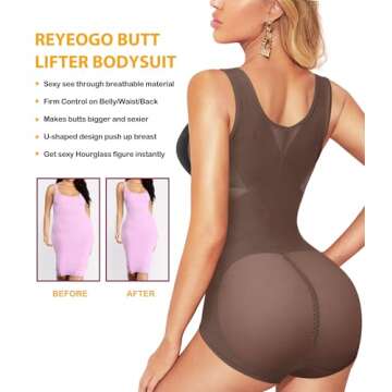REYEOGO Shapewear Bodysuit for Women Tummy Control Butt Lifter Panty Hi-Waist Trainer Stomach Body Shaper Slimming Girdles(Chocolate Brown, Medium)