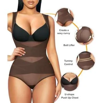 REYEOGO Shapewear Bodysuit for Women Tummy Control Butt Lifter Panty Hi-Waist Trainer Stomach Body Shaper Slimming Girdles(Chocolate Brown, Medium)