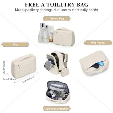 winspansy Large Travel Backpack for Women Men,Carry on Flight Approved Personal Item Size Work Backpack Mochila de Viaje with Shoe Compartment, Beige