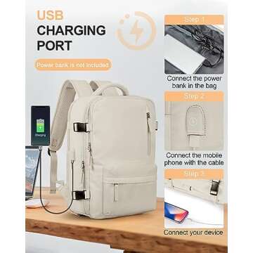 winspansy Large Travel Backpack for Women Men,Carry on Flight Approved Personal Item Size Work Backpack Mochila de Viaje with Shoe Compartment, Beige