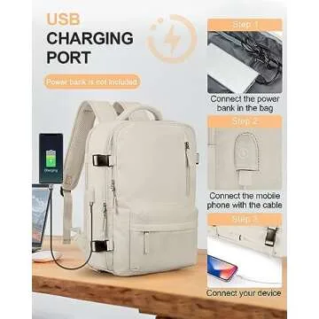 winspansy Large Travel Backpack for Women Men,Carry on Flight Approved Personal Item Size Work Backpack Mochila de Viaje with Shoe Compartment, Beige