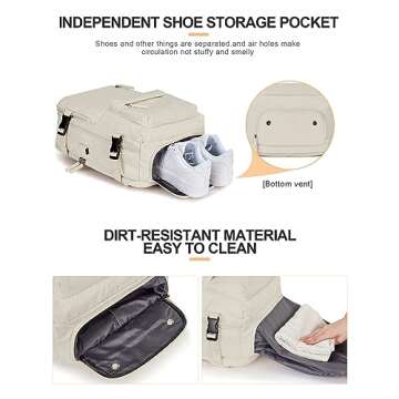 winspansy Large Travel Backpack for Women Men,Carry on Flight Approved Personal Item Size Work Backpack Mochila de Viaje with Shoe Compartment, Beige