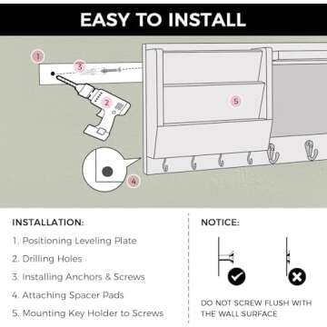 Ziivita Key Holder for Wall - Mail Holder Organizer Wall Mount with Shelf - Hanging Key Rack Hanger with Hooks Decorative for Home Letter Dog Leash Entryway Living Room Decor