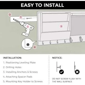 Ziivita Key Holder for Wall - Mail Holder Organizer Wall Mount with Shelf - Hanging Key Rack Hanger with Hooks Decorative for Home Letter Dog Leash Entryway Living Room Decor