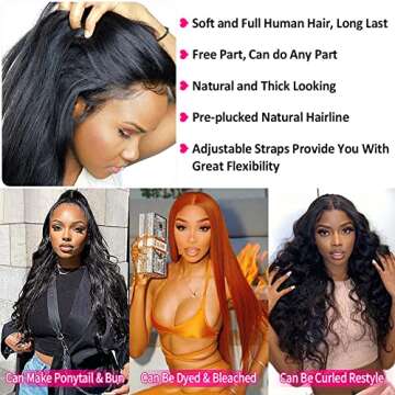Subella 13x5 HD Lace Front Wigs Human Hair Pre Plucked Hairline with Baby Hair 220% Density 12A Transparent Straight Human Hair Wigs for Women (24inch)