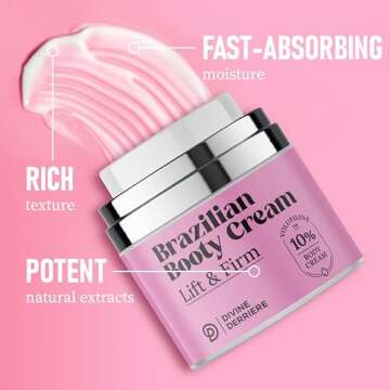 Divine Derriere Brazilian Body Butter Cream, Lift and Firm Body Cream with Volufiline Helps Reduce the Appearance of Cellulite for a Lifted and Firm-looking Derriere, Bum Bum Cream, 50ml