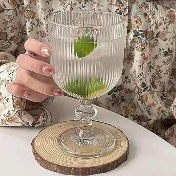 Taganov Vintage Glassware Set of 6 Clear Wine Goblets – Embossed Drinking Glasses for Any Occasion