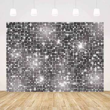 AIBIIN 7x5ft Sliver Backdrop Disco Party Decorations Glitter Birthday Wedding Party Photo Background...