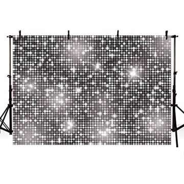 AIBIIN 7x5ft Sliver Backdrop Disco Party Decorations Glitter Birthday Wedding Party Photo Background for Photography 70s Theme Party Banner Photo Studio Props