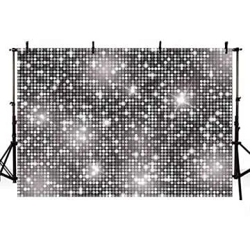 AIBIIN 7x5ft Sliver Backdrop Disco Party Decorations Glitter Birthday Wedding Party Photo Background for Photography 70s Theme Party Banner Photo Studio Props
