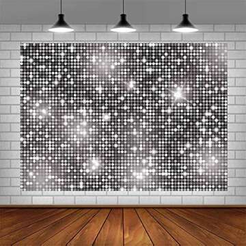 AIBIIN 7x5ft Sliver Backdrop Disco Party Decorations Glitter Birthday Wedding Party Photo Background for Photography 70s Theme Party Banner Photo Studio Props