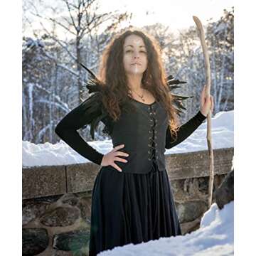 L'VOW Black Feather Shrug Cape Shoulder Wrap Lace Collar Halloween Costumes for Women (Black -001)