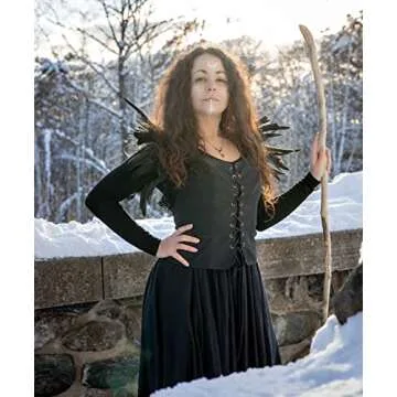 L'VOW Black Feather Shrug Cape Shoulder Wrap Lace Collar Halloween Costumes for Women (Black -001)