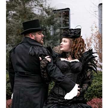 L'VOW Black Feather Shrug Cape Shoulder Wrap Lace Collar Halloween Costumes for Women (Black -001)