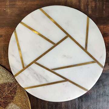 GAURI KOHLI Marble Cheese Board with Gold Inlay 10 inch