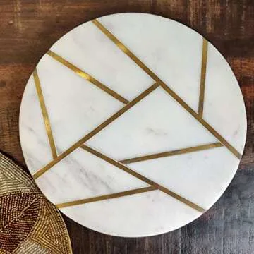 GAURI KOHLI Marble Cheese Board with Gold Inlay 10 inch