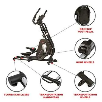 Sunny Health & Fitness Magnetic Elliptical Trainer Machine w/Device Holder, LCD Monitor, 265 LB Max Weight and Pulse Monitoring - Circuit Zone, Black (SF-E3862)