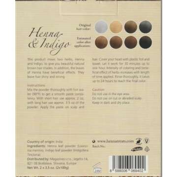 Henna & Indigo Powder - Brown Hair Dye - Fresh & Pure Organic - 7oz - Indian Natural Hair Care