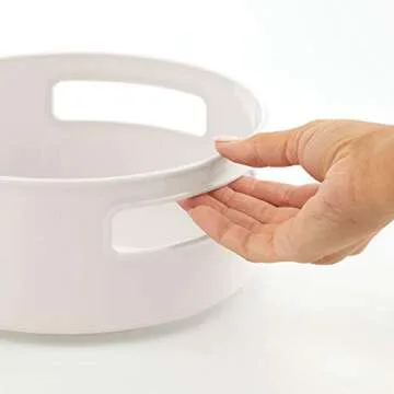 mDesign Deep Plastic Lazy Susan Turntable Food Storage Bin with Handles - Rotating Organizer for Kitchen Pantry, Cabinet, Cupboard, Refrigerator or Freezer - 2 Pack - Cream/Beige